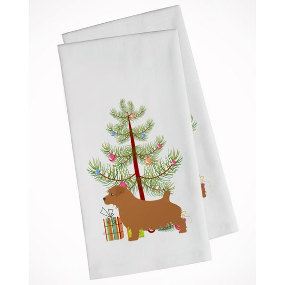 Norfolk Terrier Merry Christmas Tree White Kitchen Towel Set of 2 Dish Towels