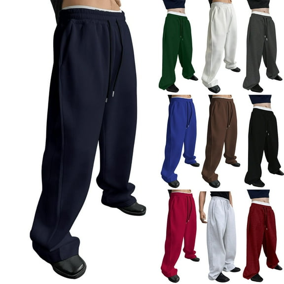 Teen Boys Baggy Sweatpants - Elastic Drawstring Waist, Y2K Wide Leg Track Pants with Pockets for Yoga & Gym Blue L