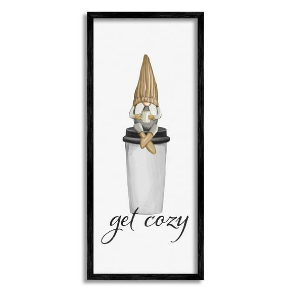 Get Cozy Morning Coffee Gnome Fairy Tales & Fantasy Graphic Art Black Framed Art Print Wall Art