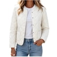 thumbnail image 2 of Short Puffer Jacket Womens Quilted Button Down Collarless Warm Fall Winter Casual Lightweight Windproof Coat with Pockets, 2 of 6