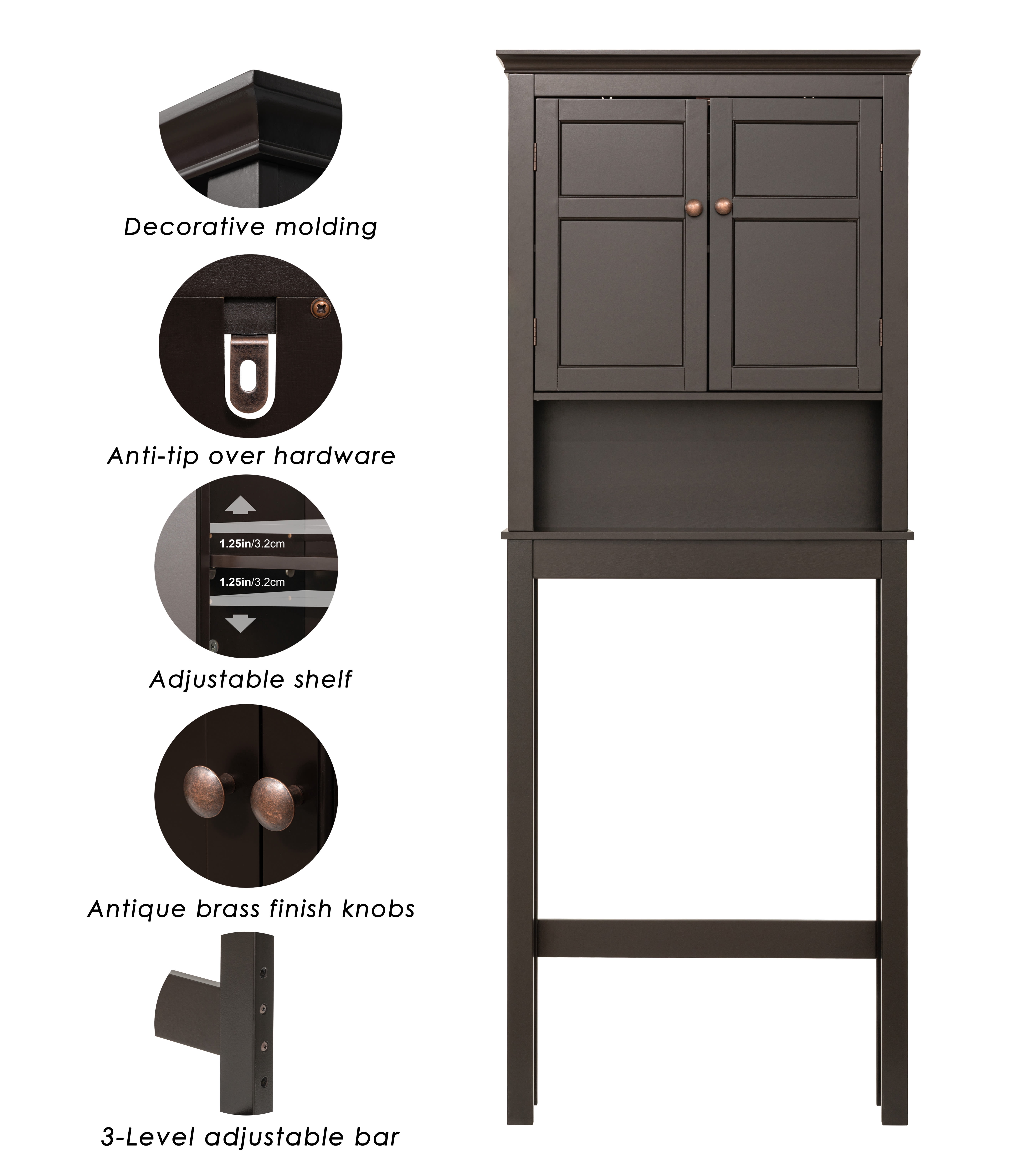 UTEX Bathroom Storage Over The Toilet, Bathroom Cabinet Organizer with Adjustable Shelves, Bathroom Space Saver for Bathroom, Espresso