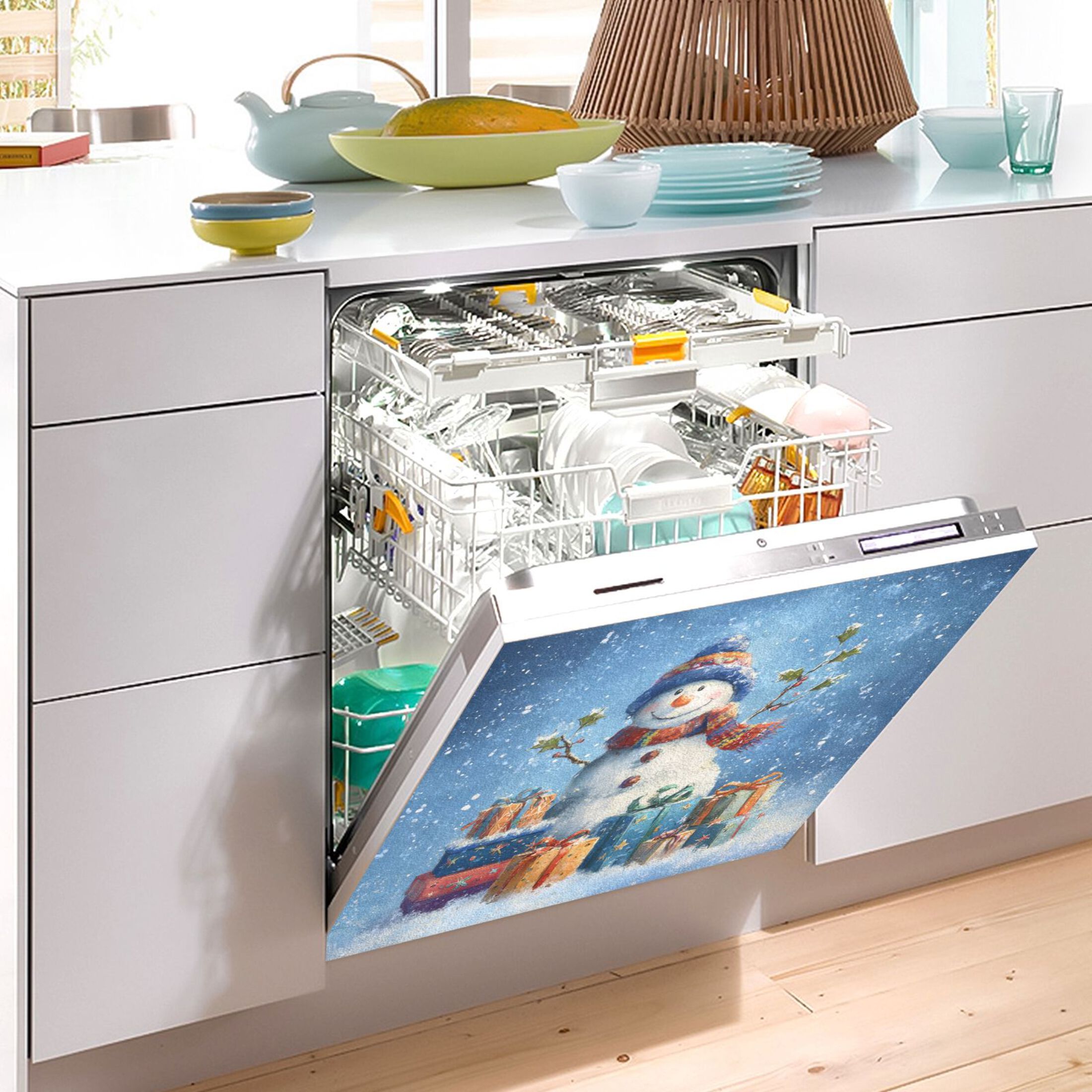 Dishwasher Sticker Magnetic Dishwasher Sticker Magnetic Decorative Sticker Refrigerator Sticker Dishwasher Decorative Stickers Blue Christmas Snowman