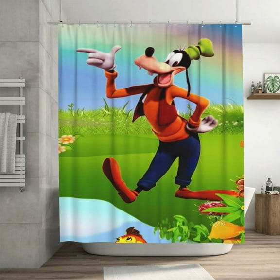 Goofy Shower Curtain, Lovely Cartoon Shower Curtains Set for Kids Boys Girls College Dorm Bathroom, Waterproof Restroom Bathtub Decor Accessories with 12 Hooks 72X72 Inch Iron
