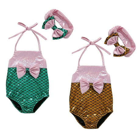 

Infant Baby Girls Sequins Mermaid Halter Swimsuit Bowknot Beachwear Bathing Suit