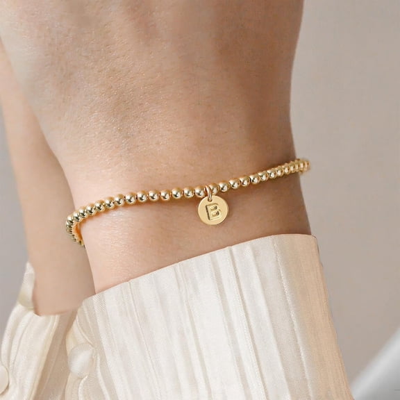 DASAW-Gold Initial Bracelets for Women Jewelry, 14K Gold Plated Beaded Letter Bracelet Dainty Disc Charm Bracelets for Women Trendy Jewelry Gifts