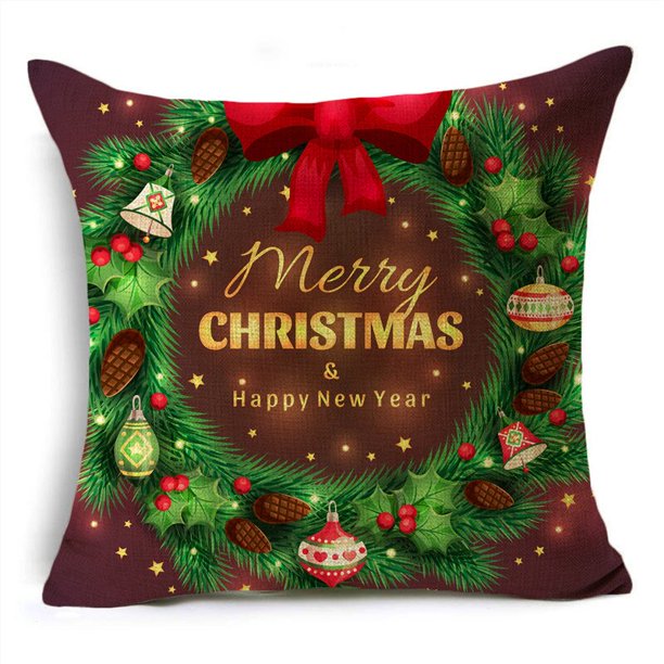 OMIO funda de cojín con patrón rojo y dorado de Navidad, varios tamaños, funda de almohada decorativa de lino de 40x40cm/45x45cm/50x50cm