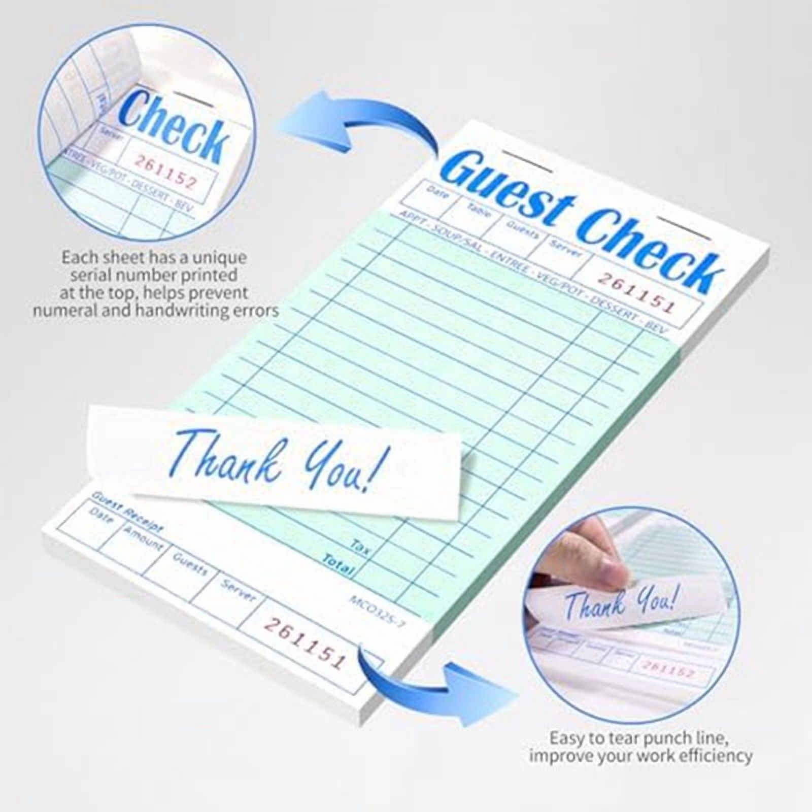 15 Pack Guest Check Books, Server Note Pads for Restaurant, Green Waiter Checkbook, Restaurant Order Pad 50 Sheets/Pack