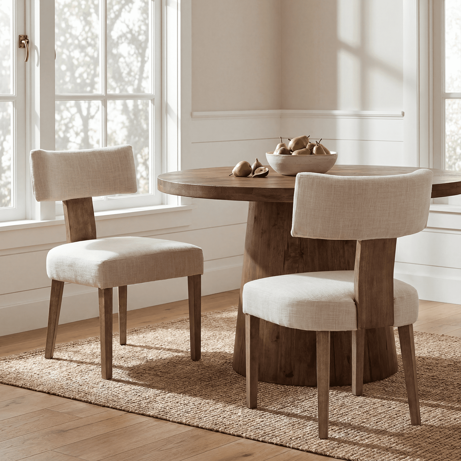 Guyou Dining Chairs Set of 4, Mid-Century Modern Linen Upholstered Kitchen Chairs with Curved Backrest, Wooden Side Chairs for Dining Kitchen Living Room Bedroom, Beige