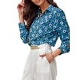 thumbnail image 3 of DYMADE Women Roll Tab Sleeve Printed Long Sleeve Blouse Tunic Top, 3 of 4