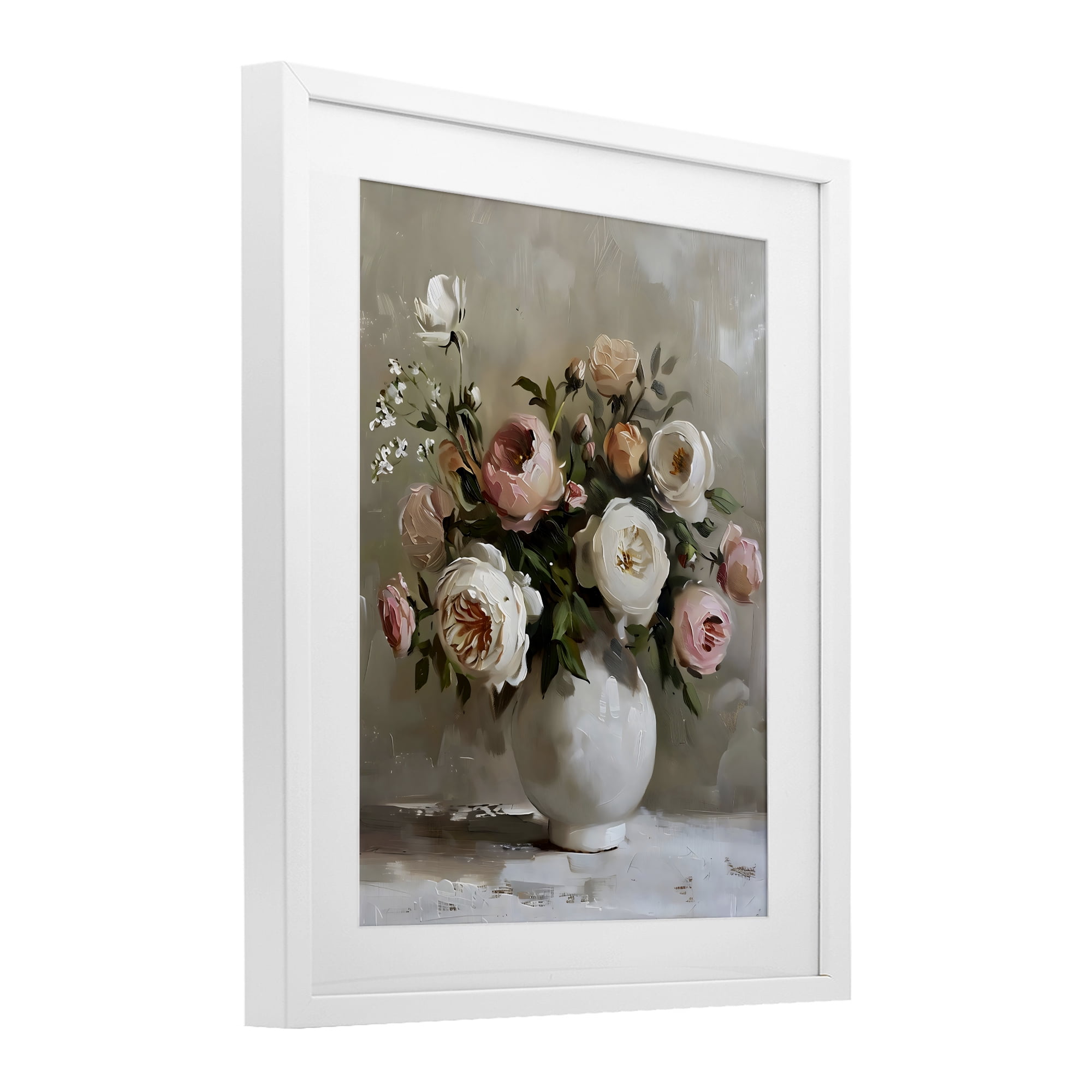 Stupell Industries Peony Blooms Bouquet Vase White Framed Print Under Glass, design by Creative Studio