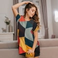 thumbnail image 3 of Fotbe Geometric Cube Pattern Art Bata de Dormir para Mujer con Estampado, Camisón de Algodón de Manga Corta, Ropa de Dormir Casual, 3 of 6