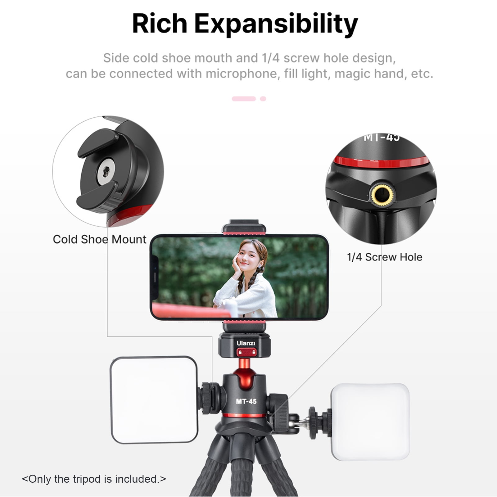 Funien MT-45 Multi-functional Flexible Octopus Tripod Stand with Quick Release Mount 360° Rotatable Ballhead Cold Shoe for Vlog Live Streaming Travel Pgraphy