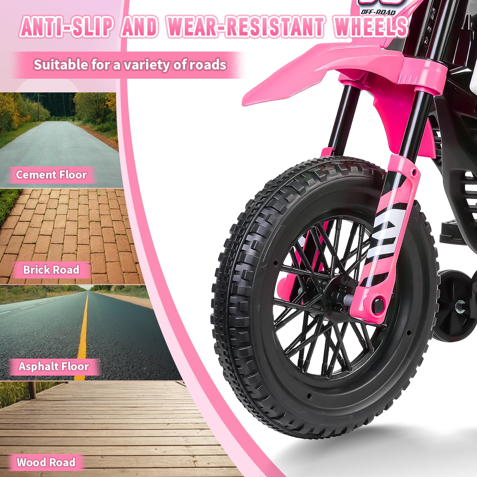 Farmdex 12V Electric Dirt Bike, Kids Ride on Motorcycle with 2 Training Wheels, Electric Motorcycle for Kids with Twist Grip Throttle, Built-in Music, 30W*2 Motors, Pink