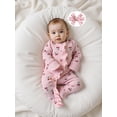 thumbnail image 5 of BemeyourBBs Preemie Newborn Baby Girl Fall Winter Spring Clothes Infant Baby Girls Footied Romper Cherry Print Long Sleeve Zip Up Round Neck Ruffled Footed Jumpsuit with Headband, 5 of 9