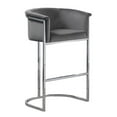 thumbnail image 1 of Chaise de Comptoir en Velours Gris Foncé (Simple) avec Base en Métal Chromé Argenté, 1 of 3