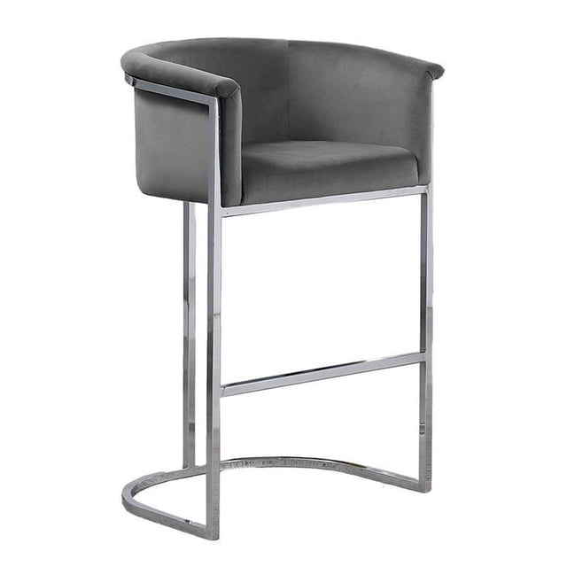 Chaise de Comptoir en Velours Gris Foncé (Simple) avec Base en Métal Chromé Argenté