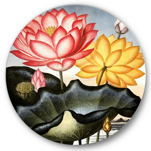 Designart 'Ancient Flowers II' Traditional Circle Metal Wall Art 36x36 - Disc of 36