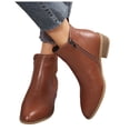 thumbnail image 4 of Women Plus Size Round Toe Low Block Heel Ankle Boots Side Zipper Short Booties Daily Casual Shoes Brown 9.5(43), 4 of 9