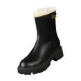 thumbnail image 2 of Botas de cuero de invierno para mujer a la moda, botines antideslizantes, cómodos zapatos informales con forro cálido, botas de nieve para clima frío , negro, 38, 2 of 8
