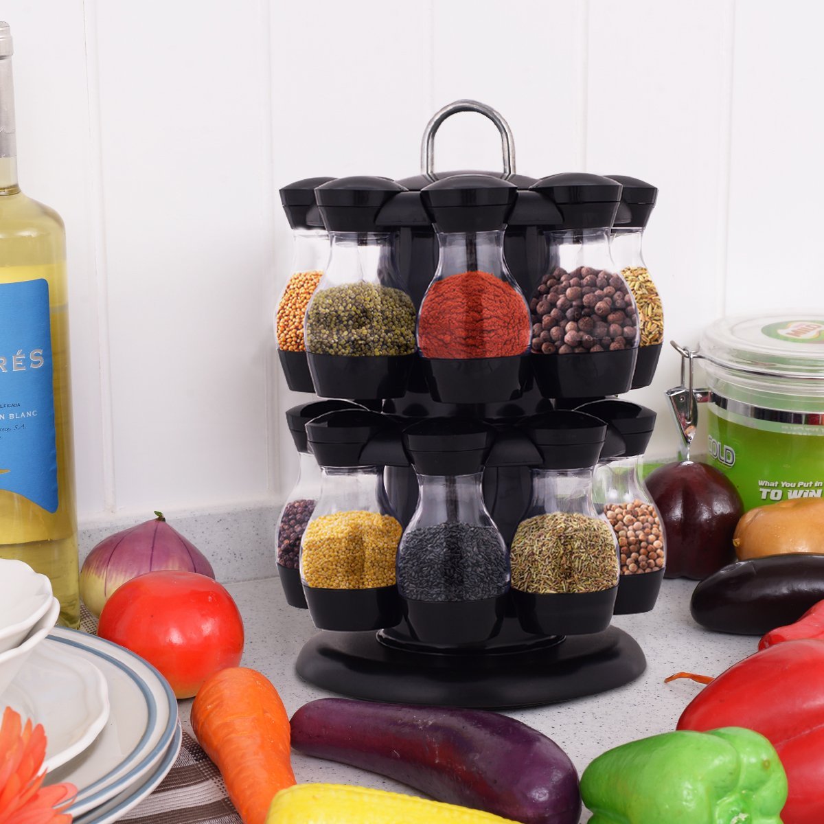 16 Spice 2 Tier Organizer Rotating Spice Rack Storage Container