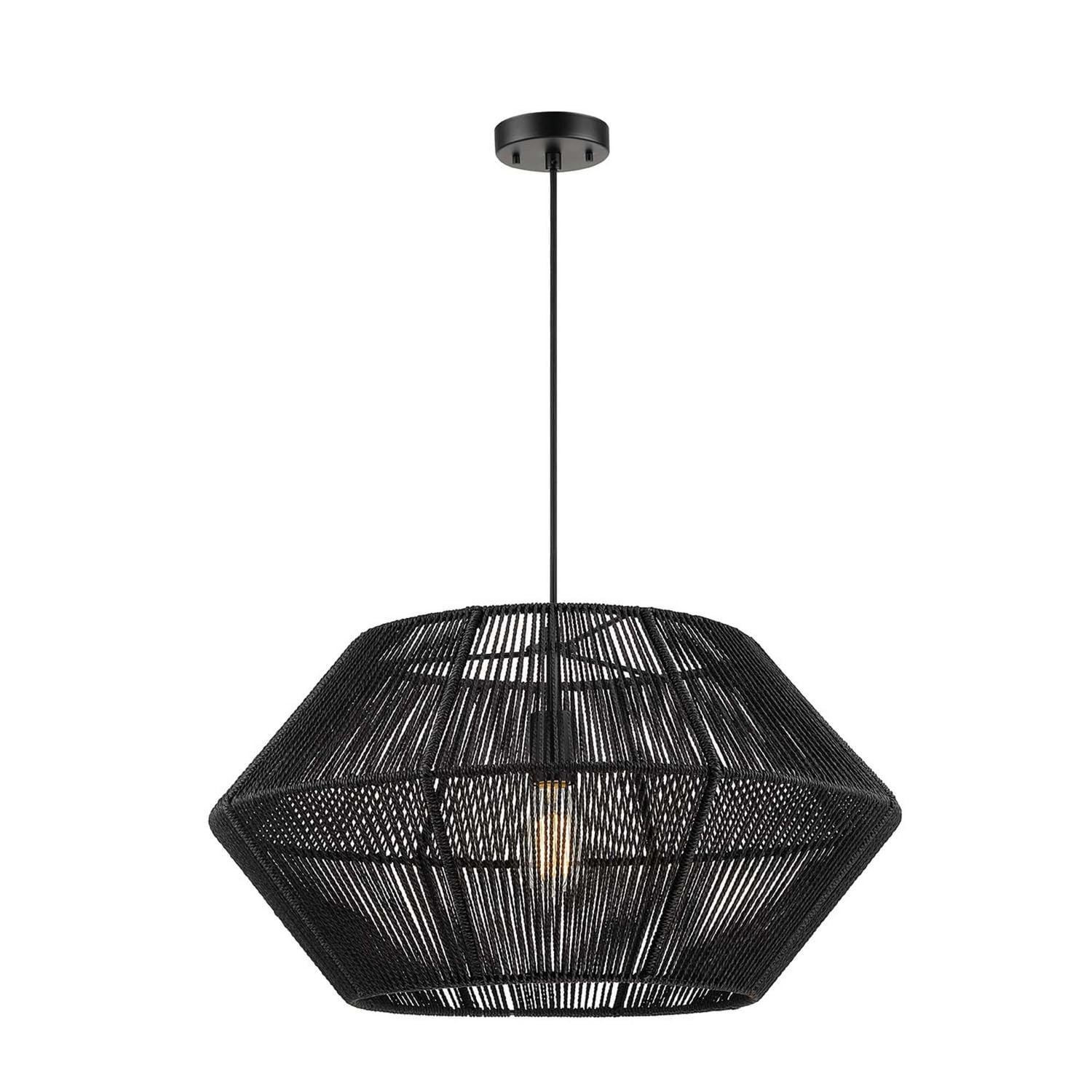 Globe Electric Terra 1-Light Chandelier, Matte Black Natural Twine, Mate Black Canopy and Socket, Designer Black Cloth Hanging Cord, 65470