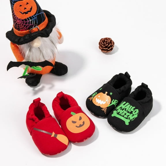 Dakaela Baby Booties Newborn Cozy Fleece Halloween House Slippers Winter Warm Infant Crib Sock Shoes First Walkers Black Size 3.5