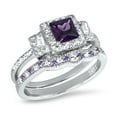 thumbnail image 5 of LaRaso & Co His and Hers Wedding Rings Amethyst CZ Bridal Engagement Wedding Set Sterling Silver Bands Him Her 7/12, 5 of 6