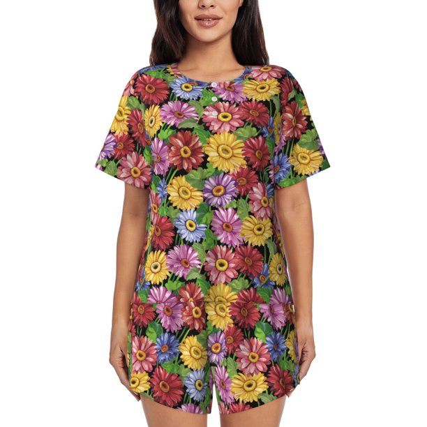 Fotbe Daisies Flowers Conjunto de Pijama Estampado para Mujer, 2 Piezas, Ropa de Dormir con Camiseta de Manga Corta y Shorts Suaves-XX-Large