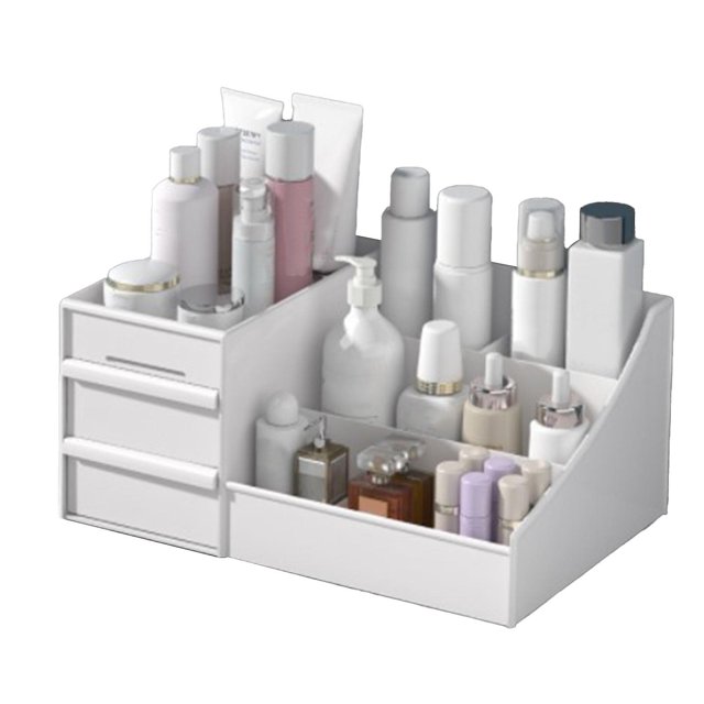 Makeup Organizer for Vanity, Large Capacity Cosmetic Storage Box with Drawers for Cosmetics, Lipsticks, Nail Care, Skin Care, White