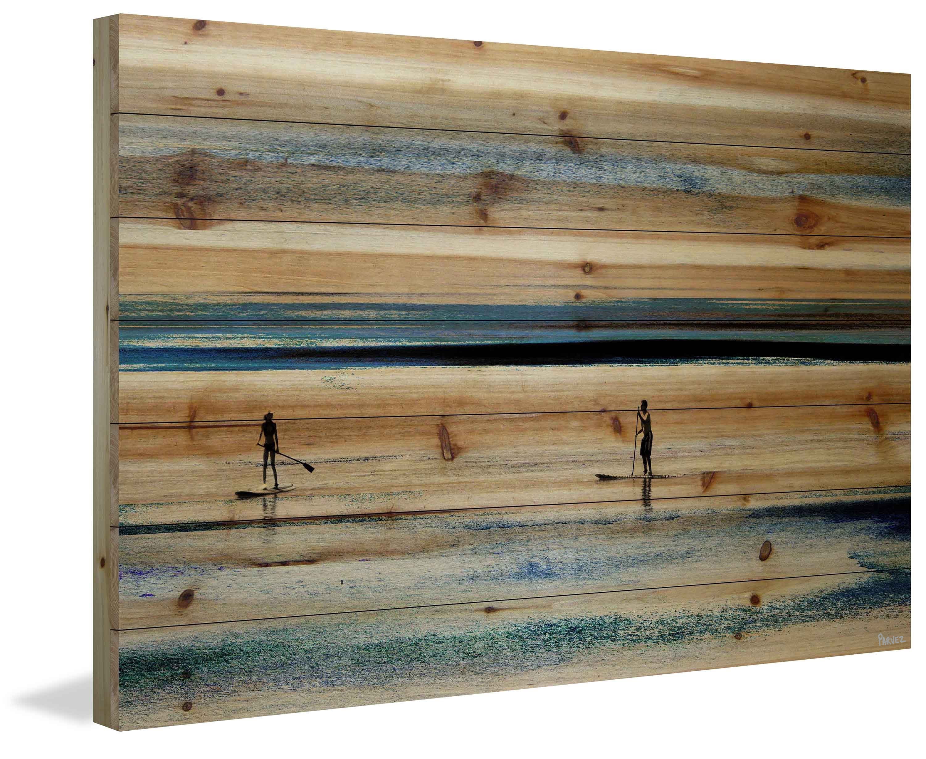 Parvez Taj Surfboard Paddling Pinewood Wall Art, 16" x 24"