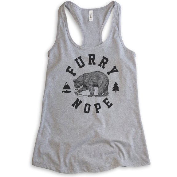 Furry Nope Bear Tank Top, Ladies Racerback Tank Top, Bear Tank, Outdoors Tank, Camping Tank, Animal Tank, Heather Gray, Medium