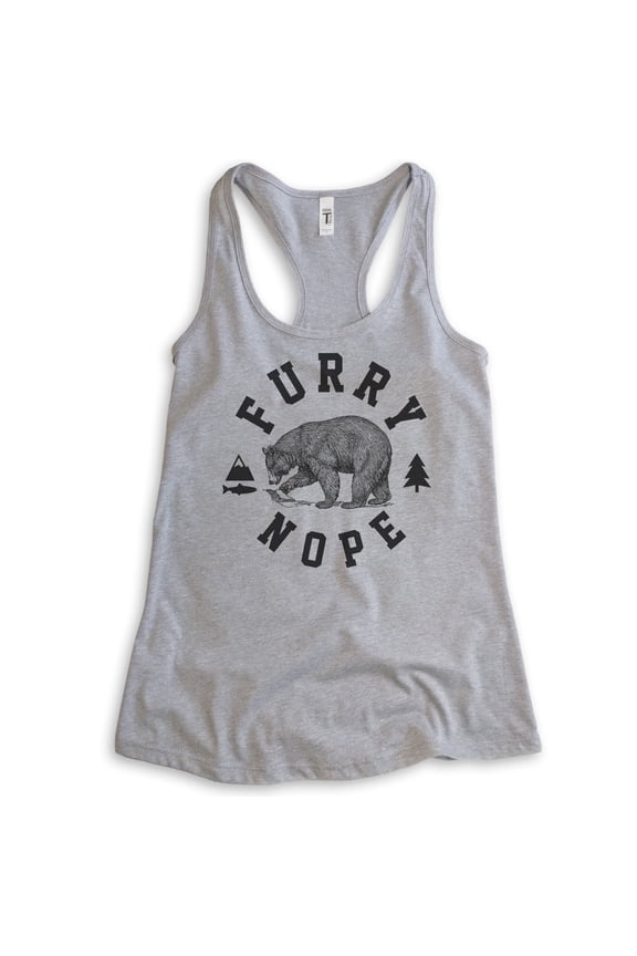 Furry Nope Bear Tank Top, Ladies Racerback Tank Top, Bear Tank, Outdoors Tank, Camping Tank, Animal Tank, Heather Gray, Small