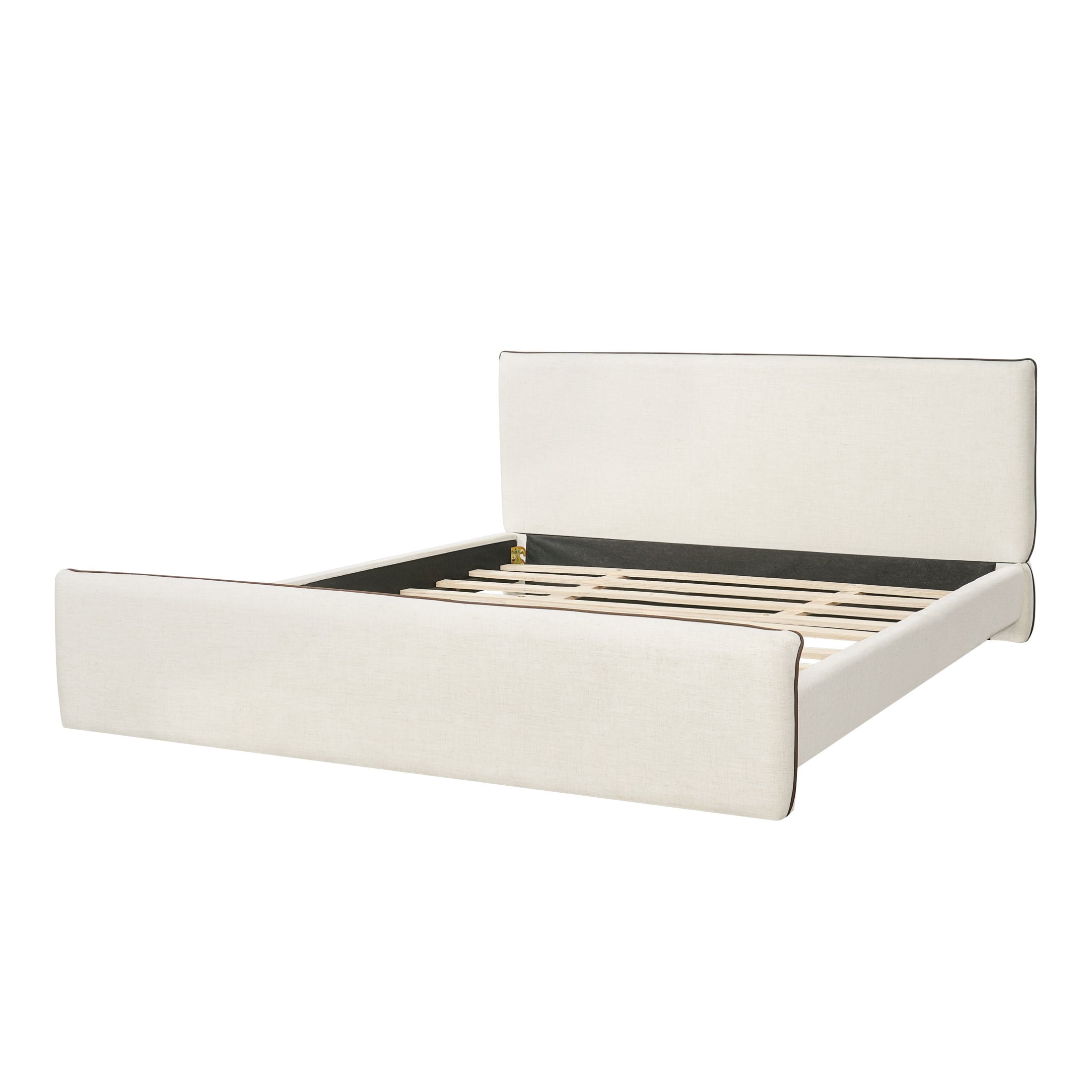 Christopher Knight Home King Size Upholstered Platform Bed Frame with Linen Fabric, Thick Headboard, Beige