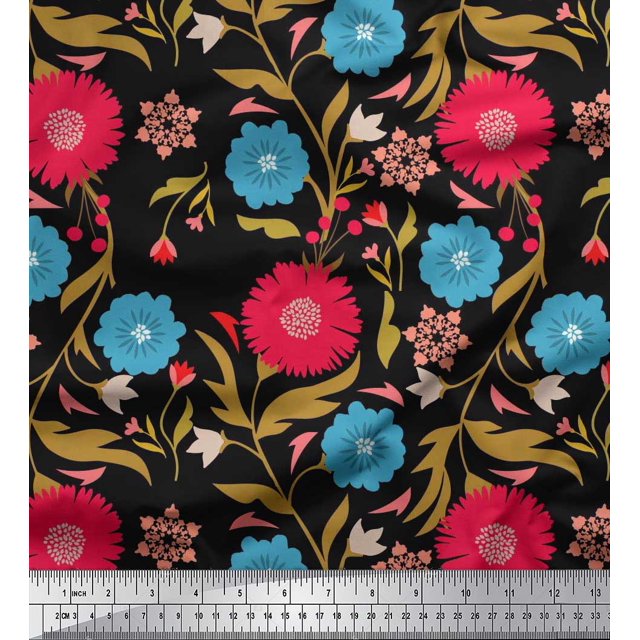 Soimoi Modal Satin Tissu Feuilles & Tissu Imprimé Artistique Floral par la Cour 42 Pouces de Large