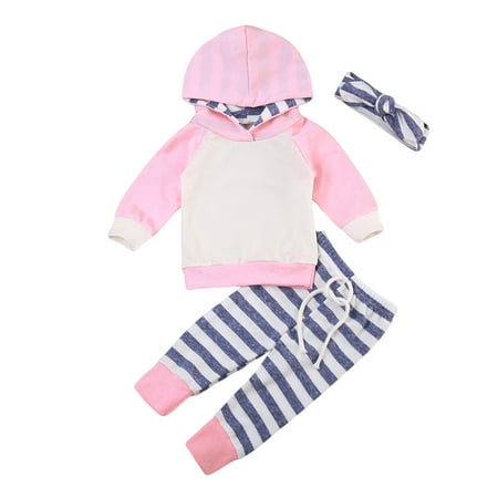 

Qiylii Newborn Baby Clothes Set Hoodies Sweatshirt + Stripe Drawstring Trousers