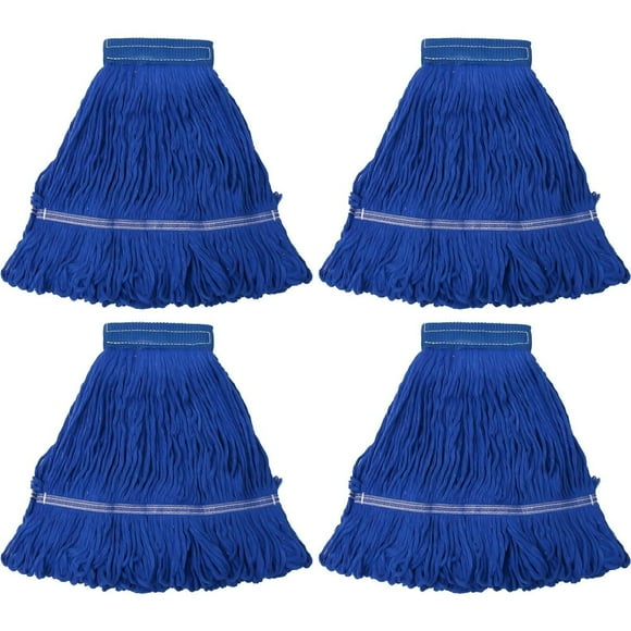 SNNROO 4-Pack Heavy Duty Cotton Mop Head Replacements–Durable &Reusable Quickie Mop Heads for Commercial & Industrial Cleaning