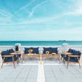 thumbnail image 1 of Patiojoy 8PCS Patio Rattan Furniture Set Wood Frame Cushioned Sofa with Coffee Table Sectional Conversation Sofa Set for Garden Navy, 1 of 8