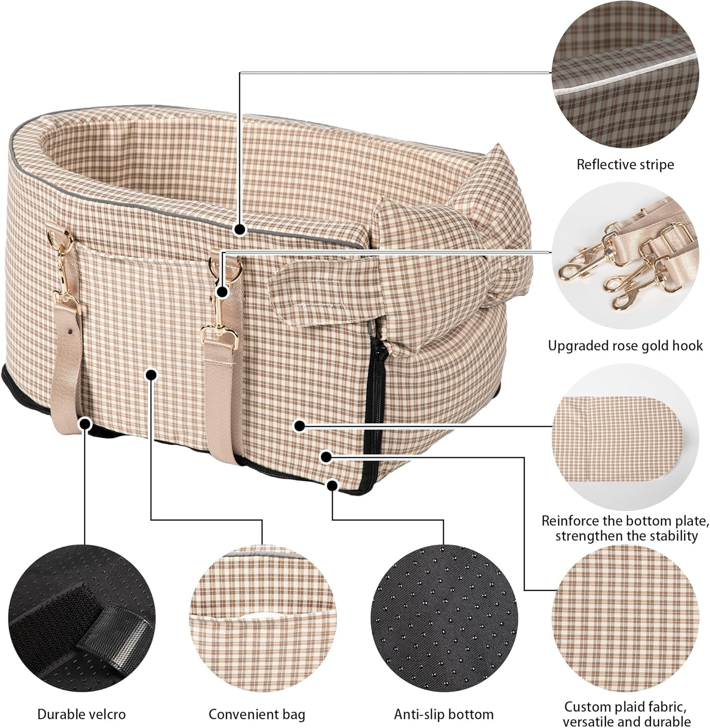 Sparklane - Center Console Dog Car Seat for Small Dog Removable Pet Car Seat with Cushion Board Safety Belt Console Dogs Seats for Mini Pet Puppy Up to 15 Lbs
