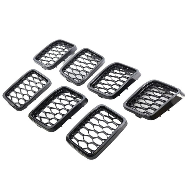 7 Piezas Zulema Inserto de Rejilla Delantera Apto para Grand Cherokee Negro Brillante