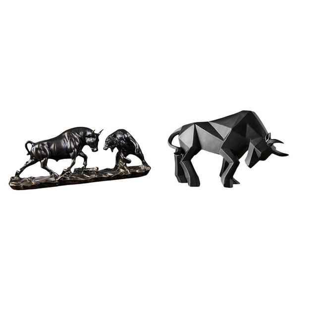 Figura de toro de resina moderna, estatua de oso y toro Feng Shui, escultura abstracta de y ganado, obra de arte coleccionable para escritorio, e