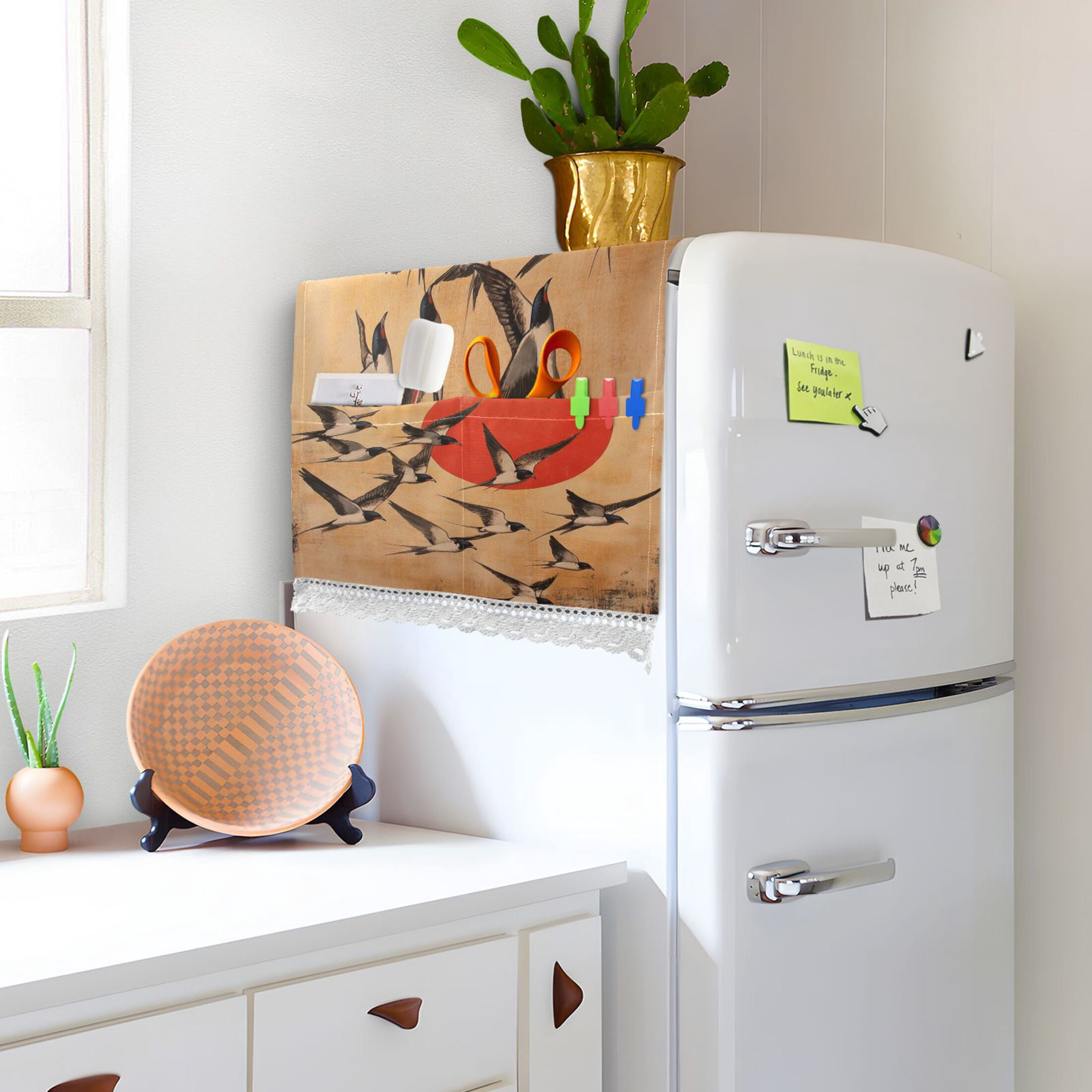 Millennium Of The GooseWasher and Dryer Covers Dust-Proof and Oil Resistant Fridge Cover with 4 Storage Pockets Washing Machine Top Cover for Laundry Kitchen Home 51.2 x 22 In