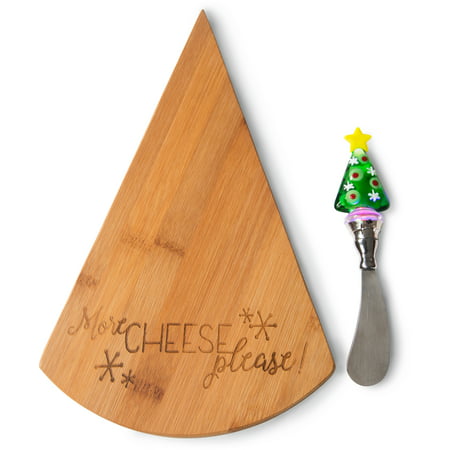 Pavilion - More Cheese Please! Bamboo Cheese Tray Serving Board with Light Up Christmas Tree Shaped