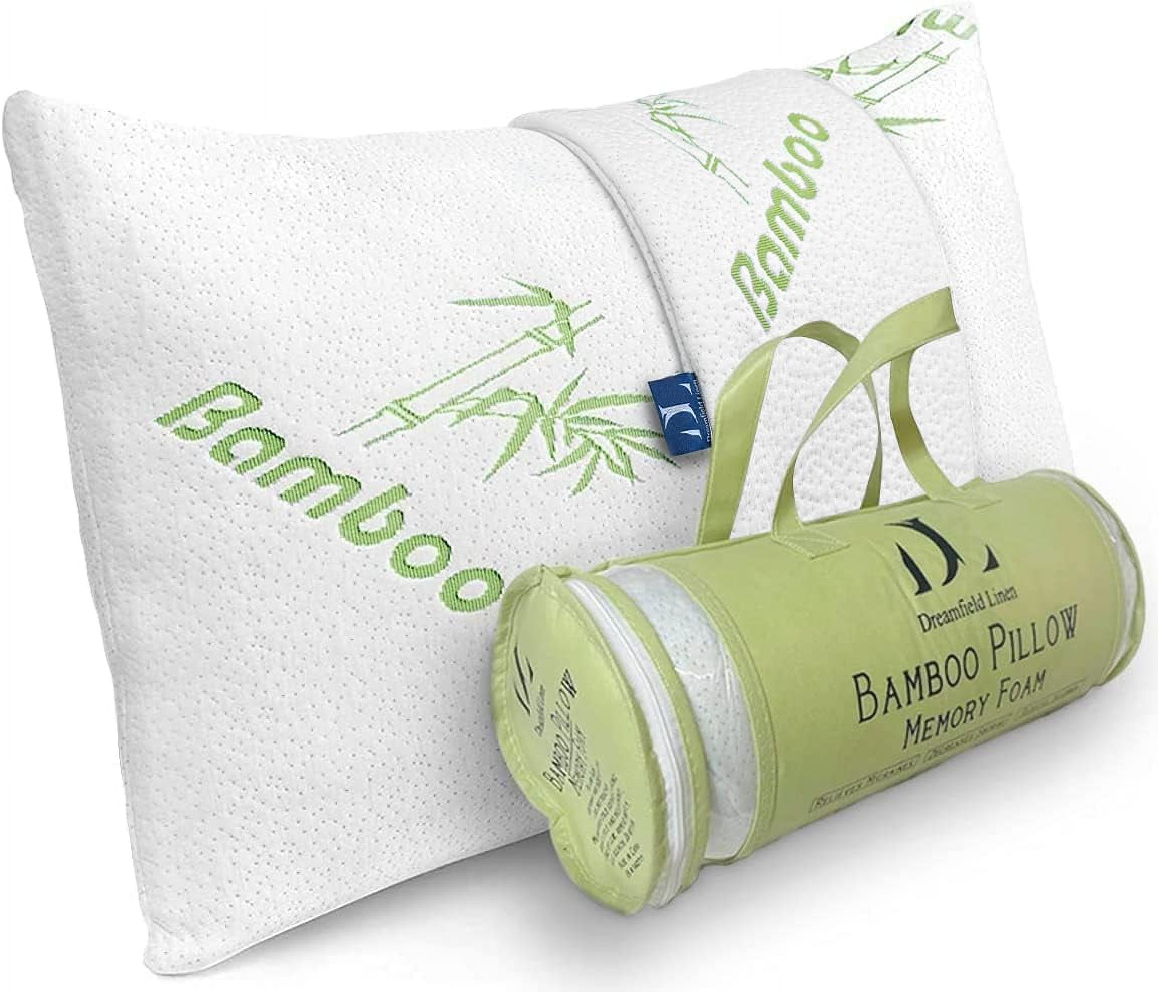Bamboo Pillow Queen Size - Adjustable -Shredded Memory Foam +1 Extra Cover for Sleeping Ultra Soft/Firm, Cool, Breathable & Zippered, Relieves Neck Pain, Snoring & Asthma, Back/Stomach/Side Sleepers