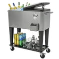 thumbnail image 1 of Chariot Réfrigérant de Patio Roulant de 80 Pintes avec Tablette de Rangement, Refroidisseur de Boissons d'Extérieur Noir et Gris avec Ouvre-Bouteille, Roues Verrouillables et Drainage, 35,8 Pouces L x 15,4 Pouces L x 33,3 Pouces H pour BBQ, 1 of 7