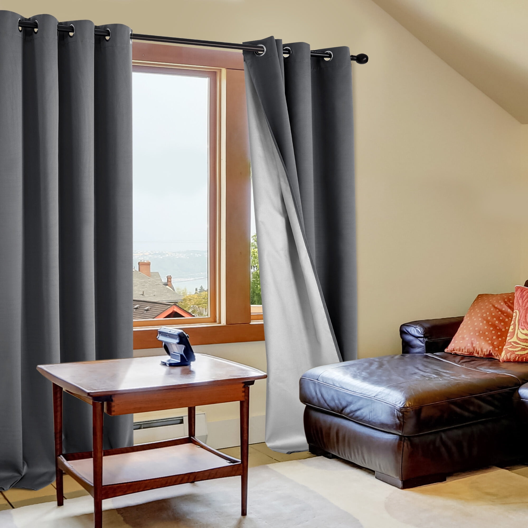 Deconovo Blackout Curtains with Silver Back Lining for Living Room 52x 84 inch Dark Gray 2 Panels