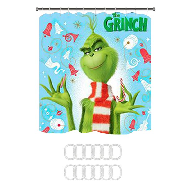 Cortina de ducha navideña Kagetolytai con Diseño de Grinch de poliéster impermeable