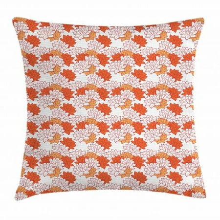 Lotus Flower Throw Pillow Cushion Cover, Abstract Lily Blossoms in Warm Colors Zen Garden Feng Shui, Decorative Square Accent Pillow Case, 20 X 20 Inches, Vermilion Pale Orange and Red, by