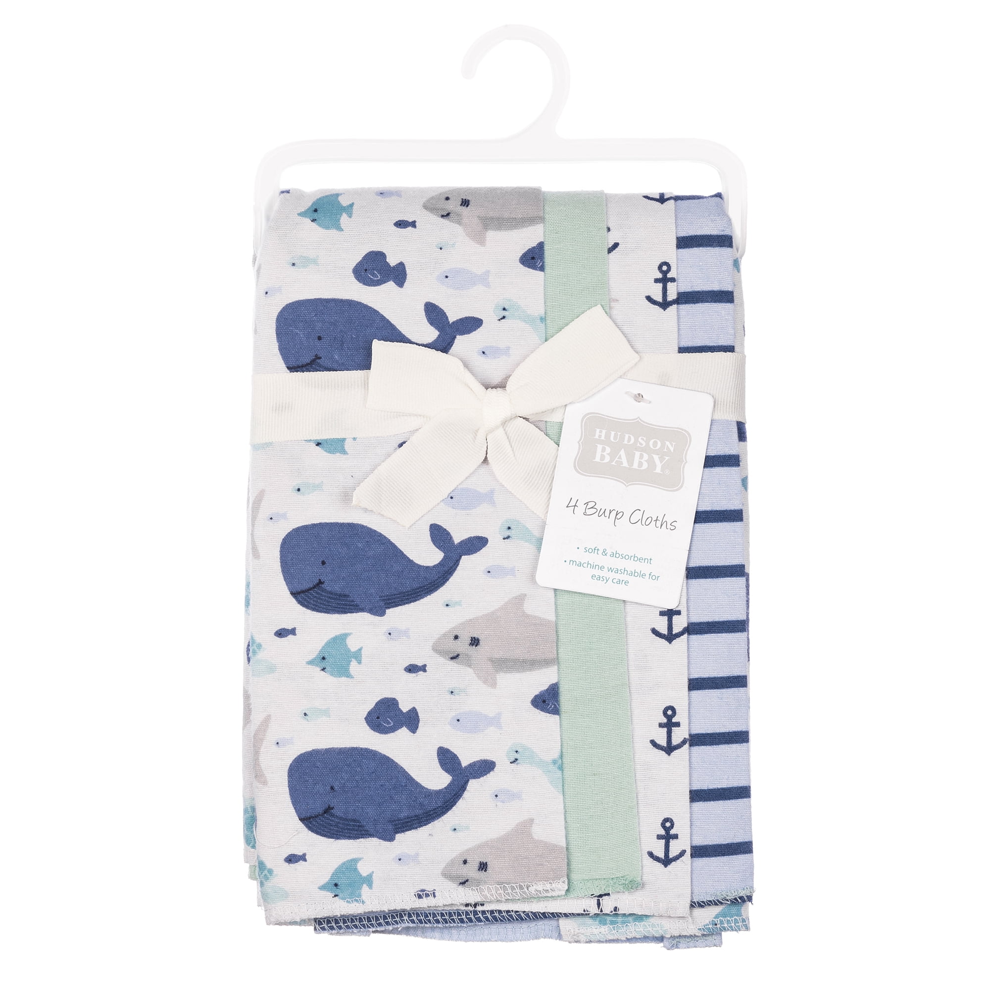 Hudson Baby Cotton Flannel Burp Cloths 4-Pack, Sea Friends, One Size