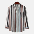 thumbnail image 2 of Solid Color Cotton Linen Shirts for Men Long Sleeve Button Down Blouse with Pockets Stand Collar Casual Loose-Fit Tops, 2 of 7