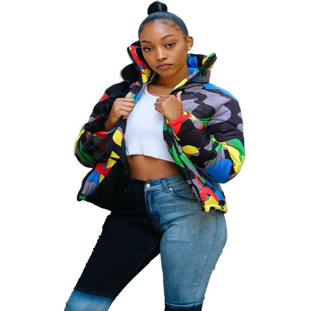 BESTSPR Veste Matelassée Femme Couleur Camouflage Imprimé Vêtements Doudoune Manteaux d'Hiver Femme Taille p-4TG